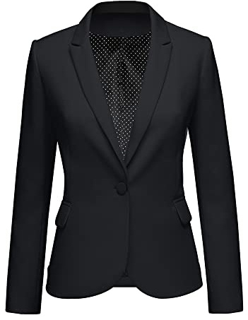LookbookStore Casual Black Notched Lapel Work Blazers for Women Office Jacket Suit Women's Trendy Blazers Suit Jackets 2026 Business Casual Outfits for Women Size Large Blazer Size 12 14