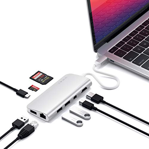 SATECHI USB-C Multimedia-Adapter, HDMI 4K, Silber | Mini-DisplayPort, PD 60 W, Ethernet, USB 3.0 und microSD-/SD-Kartenleser