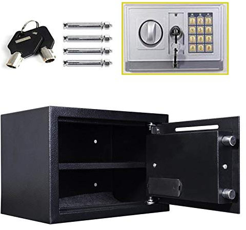 16 Litre Safe Box Digital Large Security Safety Steel Case 9.8 * 13.8 * 9.8in Cash Value Home Safe with Locking Bolts Spare Keys for Office or Home Use Wall or Floor Mounted, Black