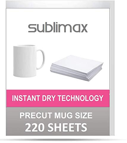 SUBLIMAX sublimation paper for MUGS (220 sheets) Precut sheet 4 x 9.5 inch - Compatible for SAWGRASS -INSTANT DRY- NO SMUDGING - for SG500 and SG400 Printer