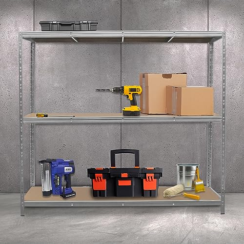 Heavy Duty Garage Shelving Extra Wide Boltless Racking 1200KG Capacity Galvanised Steel Metal 3 Tier Shelves Storage Unit Warehouse Home Shed Industrial 1 Bay | 2000 x 1860 x 600mm