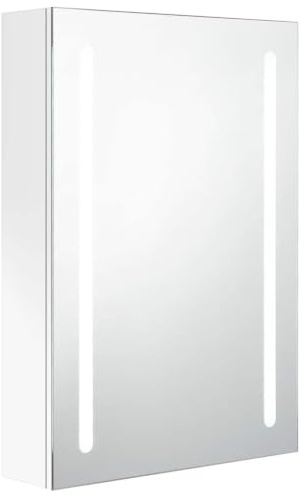 vidaXL LED Bad Spiegelschrank Badezimmerspiegel Badspiegel Spiegel Badschrank Badezimmerschrank Hängeschrank Wandschrank Glänzendes Weiß 50x13x70cm