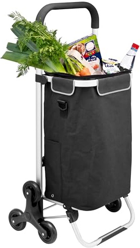 bremermann Einkaufstrolley DREBBER - 45 L Kapazität, Faltbarer Einkaufswagen mit Treppensteiger-Rädern, mit Tasche inkl. Kühlfach, Einkaufswagenhalterung und Reflektorstreifen, schwarz