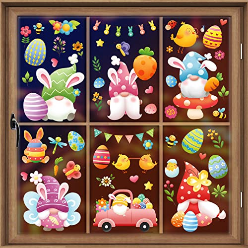 AhfuLife 9 Fogli di Coniglietto Pasquale per Bambini, 180 pcs Adesivi Pasquali Finestra, Adesivi per Finestre Riutilizzabili su Due Lati per Decorazioni di Pasqua per la Casa e L'ufficio (Stile 9)