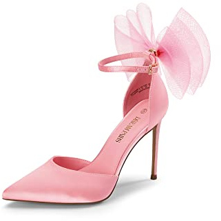DREAM PAIRS Donna Tacchi Alti Strappy Punta Chiusa Stiletto Punta A Punta A Maglia Fiocchi Cinturino Alla Caviglia D'Orsay Sexy Abito Festa Di Nozze Pompe Scarpe, Rosa, 37 EU