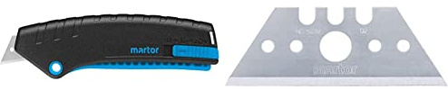 MARTOR Sicherheitsmesser mit Klingeneinzug, SECUNORM MIZAR, Profi Cuttermesser,GS, 13,90 x 1,56 x 5,05 cm & 10 x Trapezklinge, Ersatzklingen Cuttermesser, Sicherheitsmesser, 19 mm, Scharf