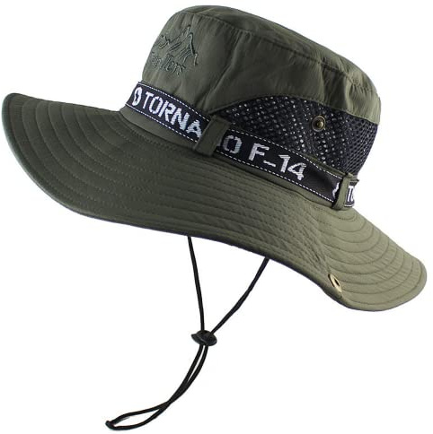 YSTrillion Chapeau de Seau Hommes Soleil Bob Pliable Chapeau de Soleil à Large Bord Extérieur Étanche Chapeau de Voyage Safari Unisexe 55-60cm（Vert）