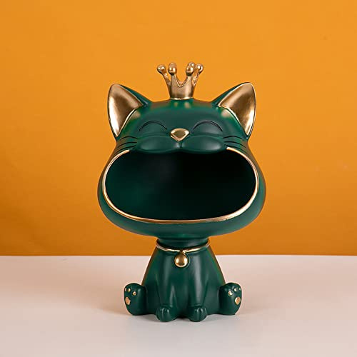Tauzveok Katzen Schlüsselschale Deko, Big Mouth Katze Aufbewahrungsbox Für Schmuck, Schreibtisch Organizer, Obstschale, Schlüssel Aufbewahrung, Lucky Geschenk,Grün
