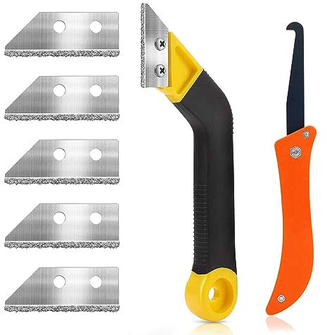 7 Pcs Pro Grout Scraping Rake Tool, Grout Clean Remover Tile Grout Hand Saw Angled with 6 Pcs Extra Replacement Accessories for Tile Cleaning (style 3)