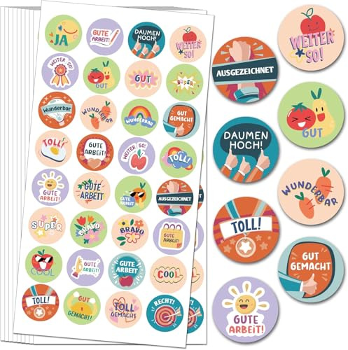 BIROYAL 1600 Stück Belohnungsaufkleber, 25mm Motivationsaufkleber für Kinder, 32 Muster Selbstklebende Lehrer Belohnung Aufkleber, Deutsch Belohnungssticker Reward Stickers für Lehrerbedarf (Cartoon)