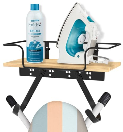 Mative Ironing Board Holder Wall Mount, Adjustable Hooks for Y & T-Leg Iron and Ironing Board Holder Wooden Decor Organization Ironing Board Hanger for Laundry Room, Bedroom, Cloakroom