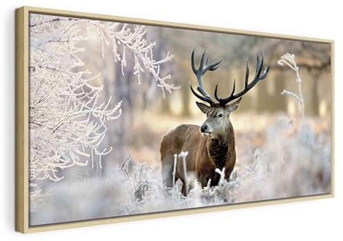 murando - Wandbilder XXL mit Rahmen Hirsch 140x70 cm Wandbilder groß Leinwandbild XXL natürlicher Holzrahmen modern Wanddekoration Kunstdruck Wanddeko Wohnzimmer Schlafzimmer g-C-0065-b-b