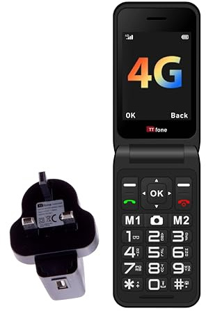 TTfone TT760 4G USB-C Mobile Phone for the Elderly, Simple and easy to use flip folding cell cheap and easy to use, EE Pay as you go with £10 Credit (with Mains Charger, Red)