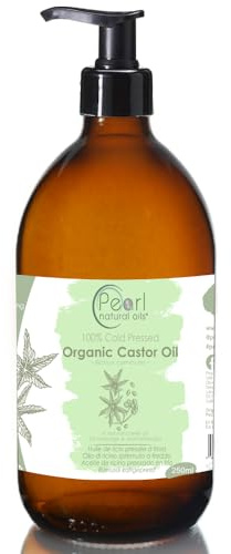Cold Pressed Organic Pure Castor Oil 250 ml, Glass Bottle with a Pump, Vegan, BP Grade, Hexane Free, Non-GMO