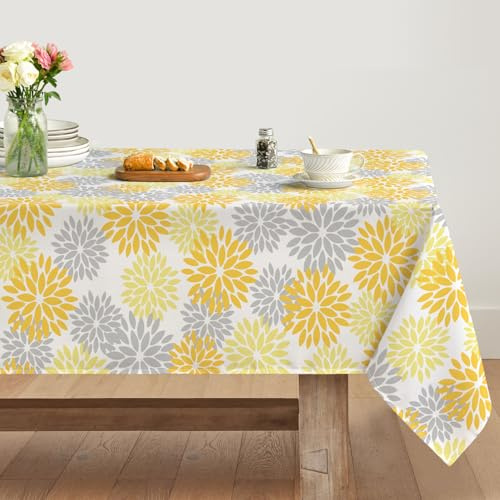 Artoid Mode Blumen Gelb Dahlien Herbst Tischdecke 140x110 cm, Saisonnal Fall Fleckschutz Tischwäsche Küche Dekoration Urlaub Party Dekor
