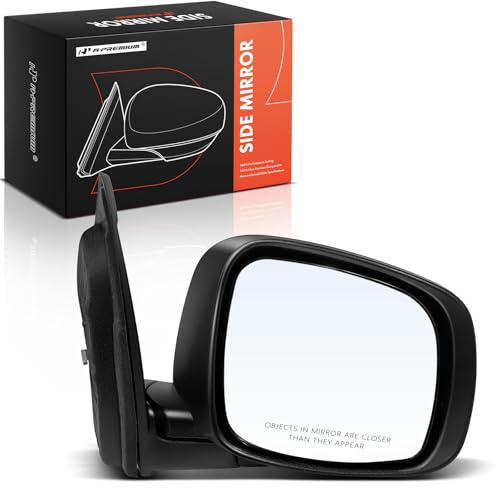 A-Premium Passenger Side Manual Door Mirror - Compatible with Dodge Grand Caravan & Chrysler Town & Country, 2008 2009 2010 - Non-Heated Manual Folding Black Smooth Outside Rear View Mirror