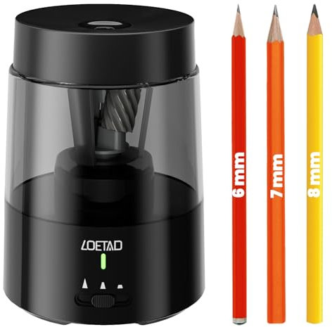 LOETAD Elektrischer Anspitzer mit Behälter Elektrischer Bleistiftspitzer Wiederaufladbar Auto-Stopp Scharf Schnell 6–8 mm für Schule Büro Zuhause
