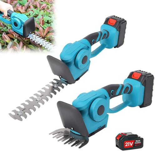 Cordless Hedge Trimmer Grass Shear With 1/2 Battery, Electric Battery Grass Trimmer Hedge Trimmers Cutter with 2 Interchangeable Blades for Garden, Lawn Trimming-220 mm Blade Length (1xBattery)