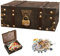 FENGQ Coffre au trésor en bois vintage - 24 x 17 x 10 cm - Avec serrure à combinaison - Grand coffre en bois pour enfants - Avec couvercle - Pour le rangement, la décoration, les anniversaires
