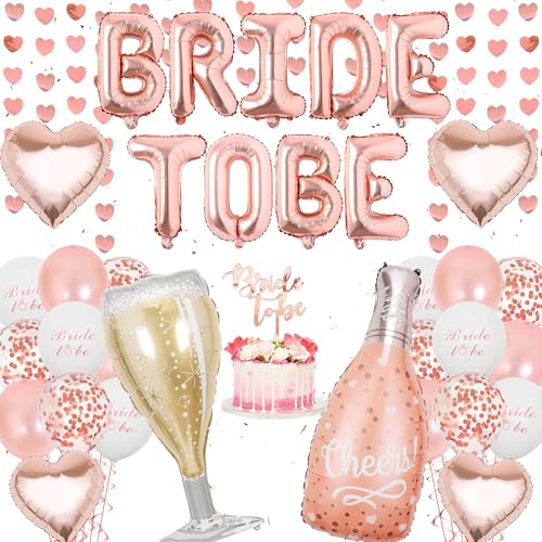 Bride to Be Deko - 39 Stück Roségold Deko Junggesellenabschied Frauen Set mit Bride To Be Folienballons Konfetti Luftballons, Tortendeko, Bachelorette Party Accessories für Polterabend und Braut to Be