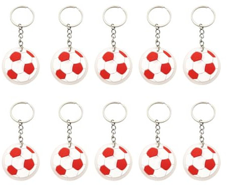 Adunsiaoto 10 Pezzi Portachiavi Da Calcio, Portachiavo a Forma Di Pallone, Mini Portachiavi Da Calcio per Sacchetti Regalo per Bambini Calcii Football Gadget Automobile Accessori(Rosso Bianco)