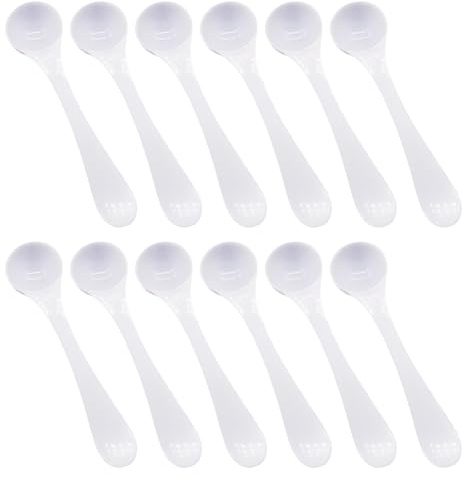 FSSTUD Lot de 12 petites cuillères à mesurer en plastique de 4 ml - Petites cuillères à poudre de protéines, d'épices blanches, petites cuillères à thé en vrac, cuillères à café et à sucre à long