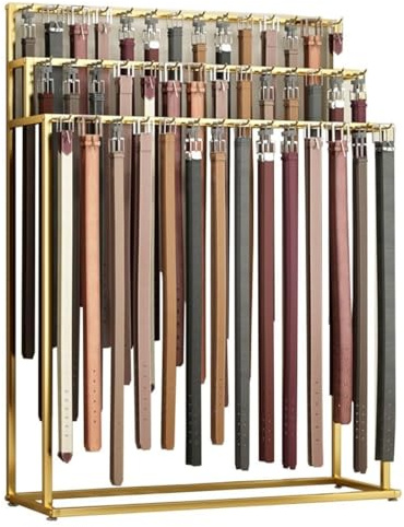 Suixtil Gürtelständer für Bekleidungsgeschäfte, Gürtelständer mit DREI Stangen und Mehreren Haken, Schmuckständer, kommerzielle Ständer, Gürtelständer(Gold,L60*W40*H150cm(21 Hooks))