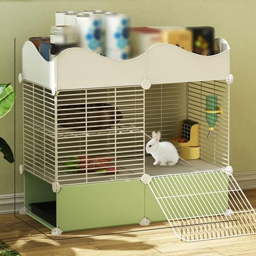 RTTZBOZ 2-stöckiger Kaninchenkäfig mit Aufbewahrungswürfeln, Kaninchenkäfige für den Innenbereich, DIY-Kleintierkäfige aus Metalldraht, für Frettchen(Green)