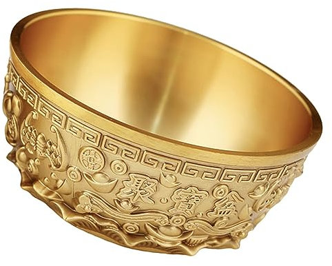 MUSISALY Brass Treasure Bowl 8cm Small Fortune Basin Geometric Brass Wealth Bowl Desktop Adornment Home Office Decoration