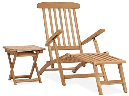 ShGaxin Garten-Liegestuhl mit Fußstütze und Tisch, Gartensessel, Campingstuhl, Terassenstühle, Gartenmöbel, Balkon Stühle, Balkonstuhl, Hochlehner, Stühle Für Draußen, Massivholz Teak