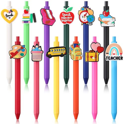 Clabby 12 Pezzi Penne Carine per Insegnanti Regali Divertenti per Insegnanti Penne a Sfera di Ringraziamento Articoli per Ufficio Scolastico Accessori per Cancelleria Colorati per Professore Natale