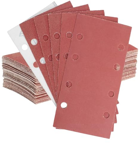 FEIHU 50 Stück 93 x 185mm Schleifpapier Set, 120 Körnung 8 Löcher | Rechteckiges Schleifpad mit Klettverschluss Schleifblatt Set für Bosch-Schleifer und Rechteckschleifer