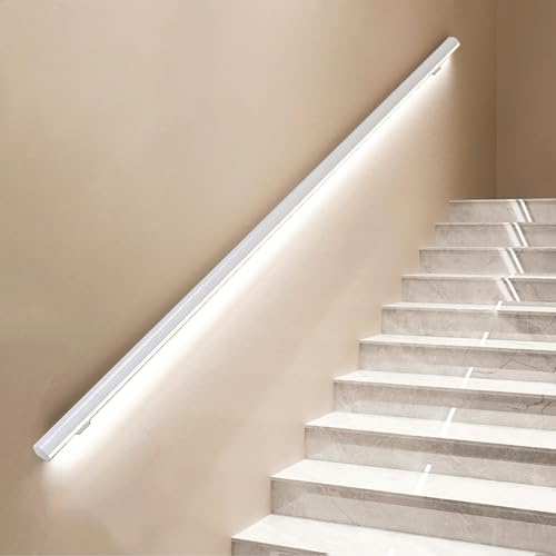 Corrimano moderno per scale da interno con luci a gradino da parete, in alluminio, corrimano per scale (bianco, 230 cm)