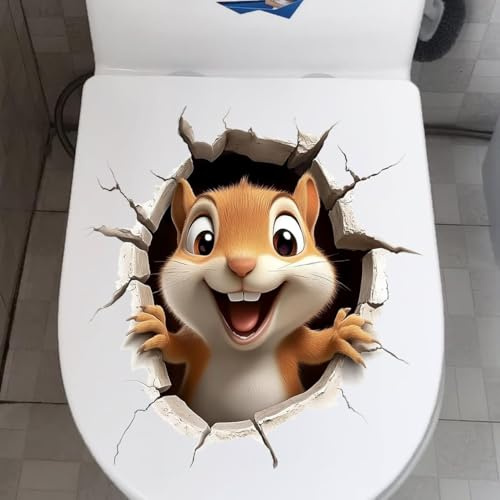 3D-Aufkleber in Tierform Lustige Katze Hund Eichhörnchen Toilettensitzbezug Dekoration Wasserdicht für Toilettendeckel Wandaufkleber Badezimmer (Eichhörnchen)