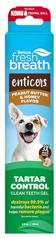 TropiClean Fresh Breath - Dog Toothpaste - Dog Teeth Cleaning Peanut Butter & Honey Flavor - Freshens Breath and Cleans Teeth - 2oz