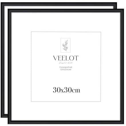 Veelot® 2x Bilderrahmen 30x30cm | Metall Aluminium,Schwarz mat,Passepartout 20X20cm,Picture Frame 30x30 Quadratischer Bilderrahmen mit bruchsicherem Acrylglas | Nur zur Wandmontage