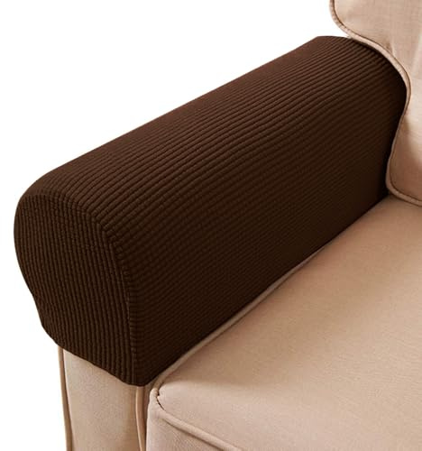 ESRISE Armrest Chair Covers, Stretch Armchair Couch Arm Rest Cover Anti-Slip Spandex Polyester Sofa Chair Arm Caps Slipcovers for Furniture Protector, Set of 2 (Dark Coffee)