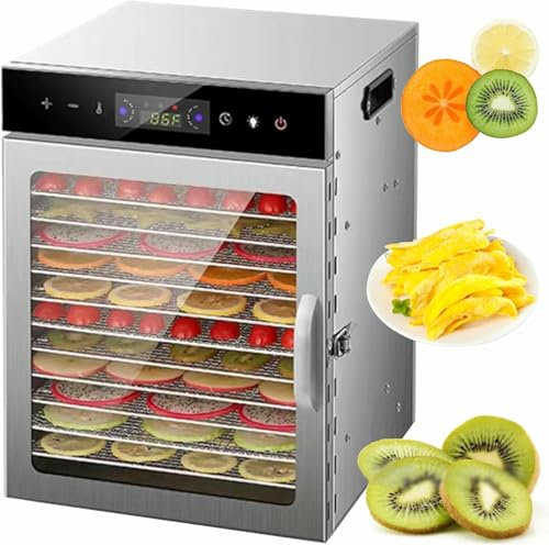 AFLEPCBRQ Essiccatore di Congelamento di Vassoi 8/12, Disidratatore di Alimenti in Acciaio Inossidabile A Frutta Secca, Carni, Verdure, Cecina E Dolci per Animali Domestici, 24 Timer di 24