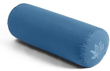 Yoga Studio Lotus Yoga Bolster Cushion | Organic Buckwheat Hulls Filling | (GOTS Certified) | Removable Washable Organic Cotton Outer Cover | Great for Yoga, Meditation (Mineral Blue)