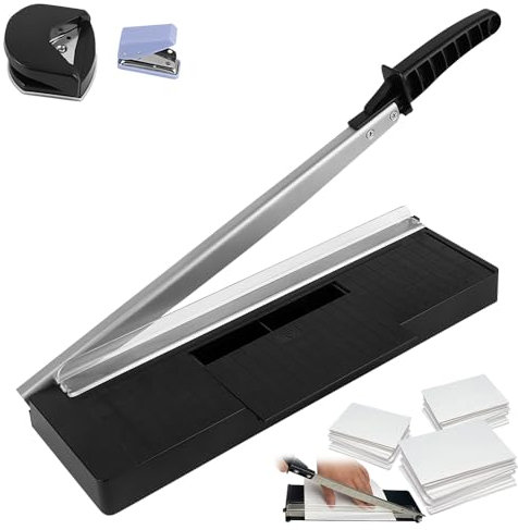 SGZIOO Papierschneider A4/B5/A5/B6/B7, Papierschneidemaschine, Hebelschneider, Schneidemaschine Papier mit R4 Eckenabrunder und Locher, mit Automatischem Sicherheitsschutz, für Papier, Fotos, Etikett