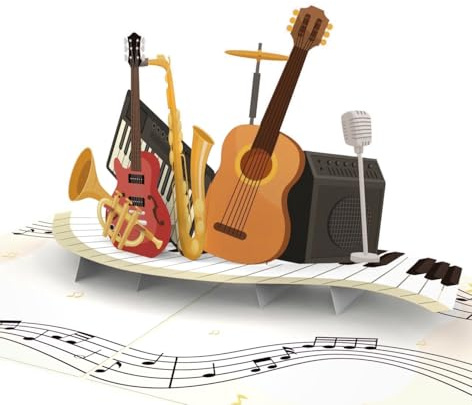 MOKIO® Biglietto di Auguri Pop-Up – Strumenti musicali – Biglietto 3D