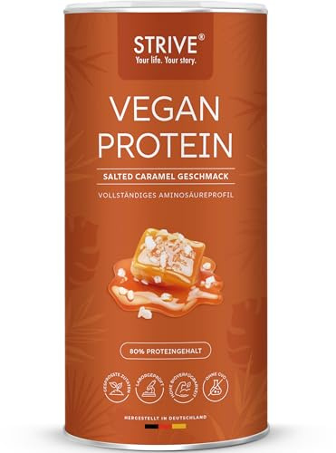 STRIVE Vegan Protein | Salted Caramel | 24g Protein pro Portion, laborgeprüfte Qualität, vollständiges Aminosäureprofil aus fünf Premium Protein Quellen, 600g Eiweiß Pulver