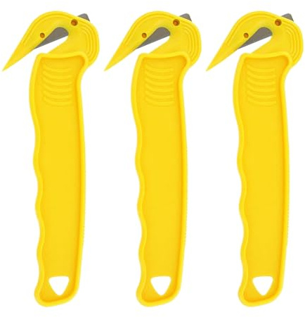 fKiZanthene 3 Pcs Yellow Utility Knife Box Cutter, for Workplace, Retail & Warehouse Cutting Tasks, for Cardboard Boxes, Bubble wrap, Foam and Plastic