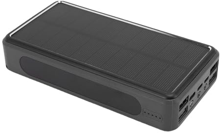 SIXRUN Chargeur Portable, 50000mAh Banque D'énergie Solaire, Batterie USB en Alliage D'aluminium avec Lumière LED pour Camping, Voyage (Black)