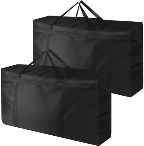 2 Stück 180L Extra Große Aufbewahrungstasche, 600D Oxford Aufbewahrungstasche Heavy Duty Tragetasche mit verstärkten Griffen, Reisetasche, Umzugstasche, Schwarz,100 x 58 x 28CM