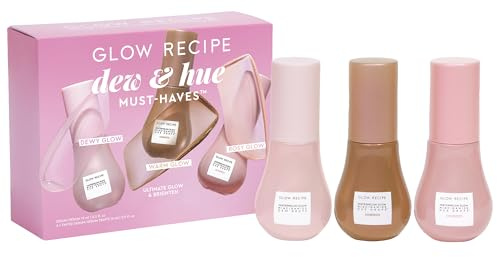 Glow Recipe Skin Care Set, Dew & Hues Must-Haves - Limited Edition Travel Size Gift Set with Niacinamide Dew Drops, Hue Drops Sun Glow & Rosy Glow (15ml Trio)