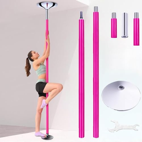 Minglez Poledance Stange Indoor 45 mm Drehbare Tanzstange & Verlängerungsstange, Rosa Streifenstange mit Silikonband & Fester Platte, 2.3-2.75 m((2.3-2.75m/7.5-9ft) Pole Set)