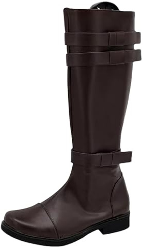 ANUFER Uomo Bello Ginocchio Alto Stivali in Pelle Cerniera Laterale Grandi Dimensioni Scarpe da Equitazione SN079263 Caffè EU42
