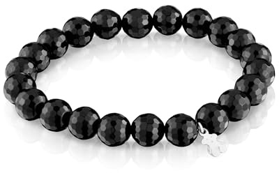 TOUS Pulsera Elástica Negra de Onix con Motivo de Oso en Plata de Primera Ley para Mujer, 16.5cm de Largo, Colección Basics