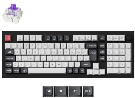 Keychron Q5 HE Wireless Custom Mechanical Tastatur, 96% DE-ISO-Layout QMK/VIA Programmierbares Vollaluminium Bluetooth/Wired RGB Hot-Swapable Hall Effect Gateron Magn (Schwarz)